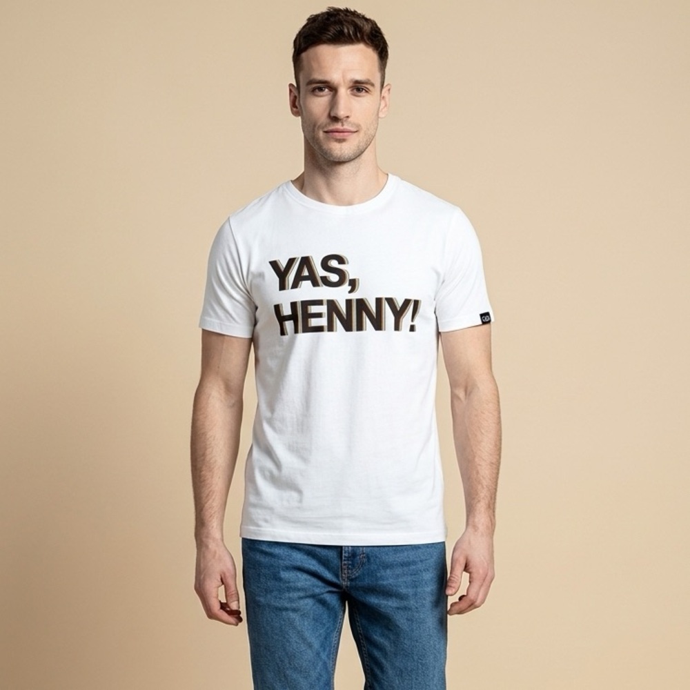 NWT Queer Eye Unisex White Short Sleeve Graphic Tee Shirt “Yes Henny” - Size L
